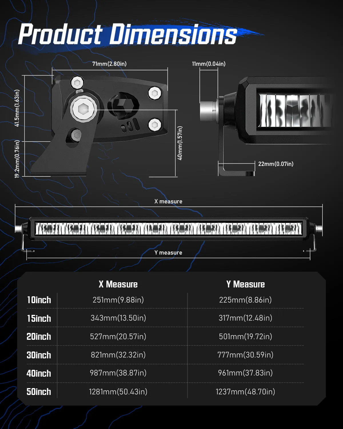 Rock Series 8 Inch Single Row LED Off-Road Light Bar High Power with Bracket