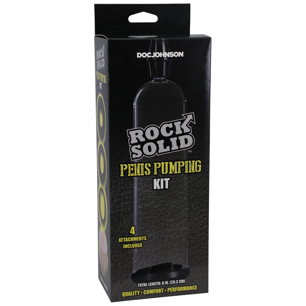 Rock Solid Penis Pumping Kit with 4 Attachments Black/Clear