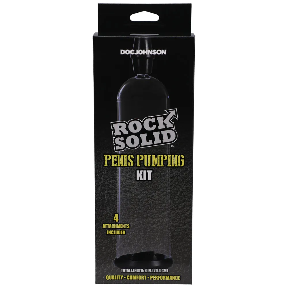 Rock Solid Penis Pumping Kit with 4 Attachments Black/Clear