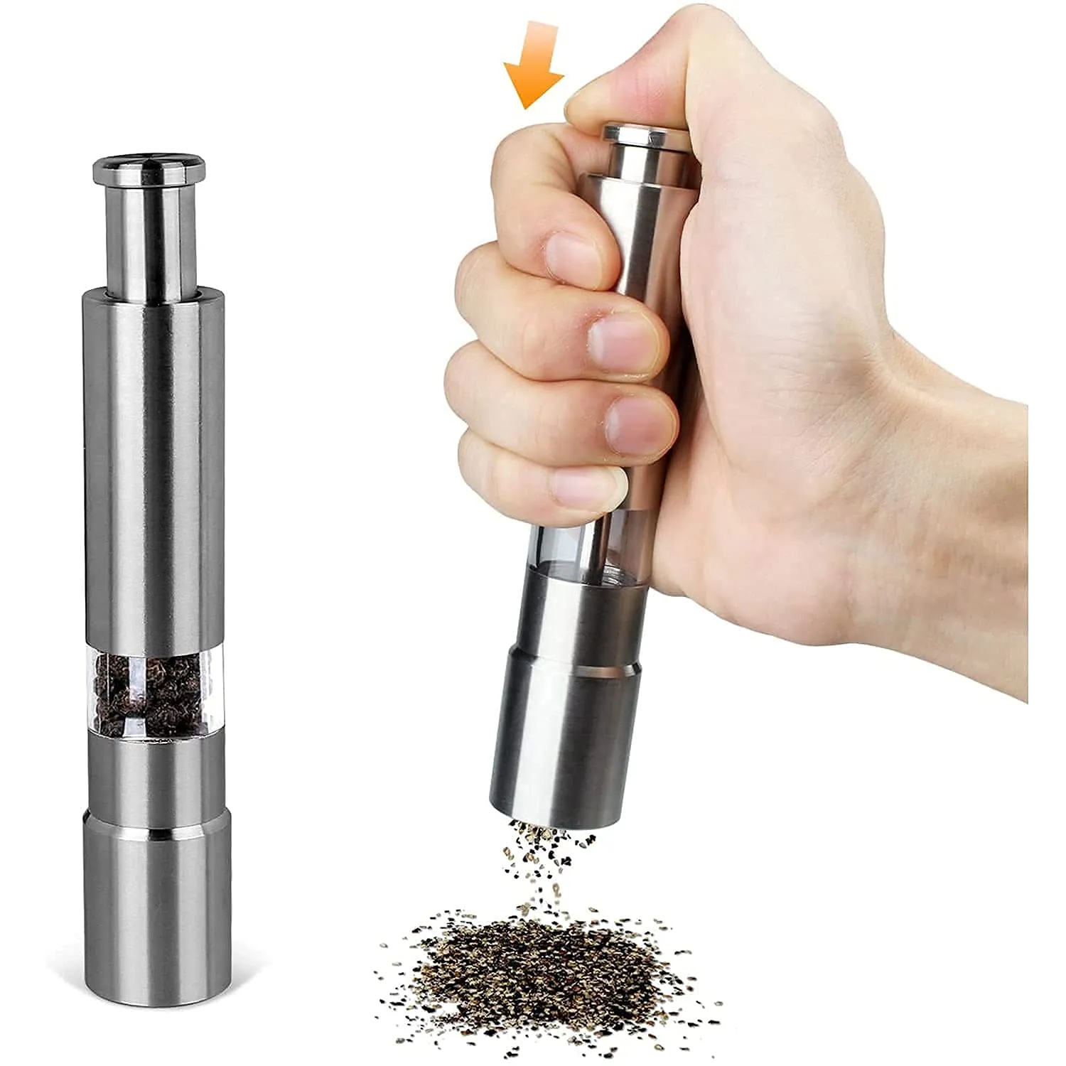 Stainless Steel Thumb Presser Salt & Pepper Grinder