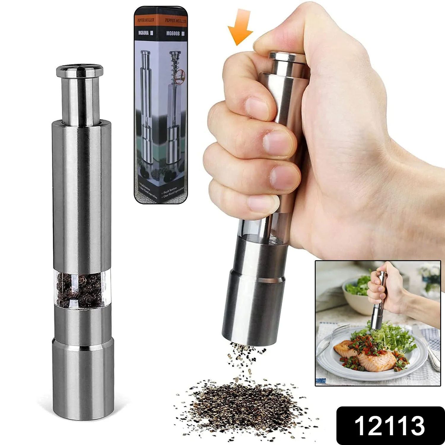 Stainless Steel Thumb Presser Salt & Pepper Grinder
