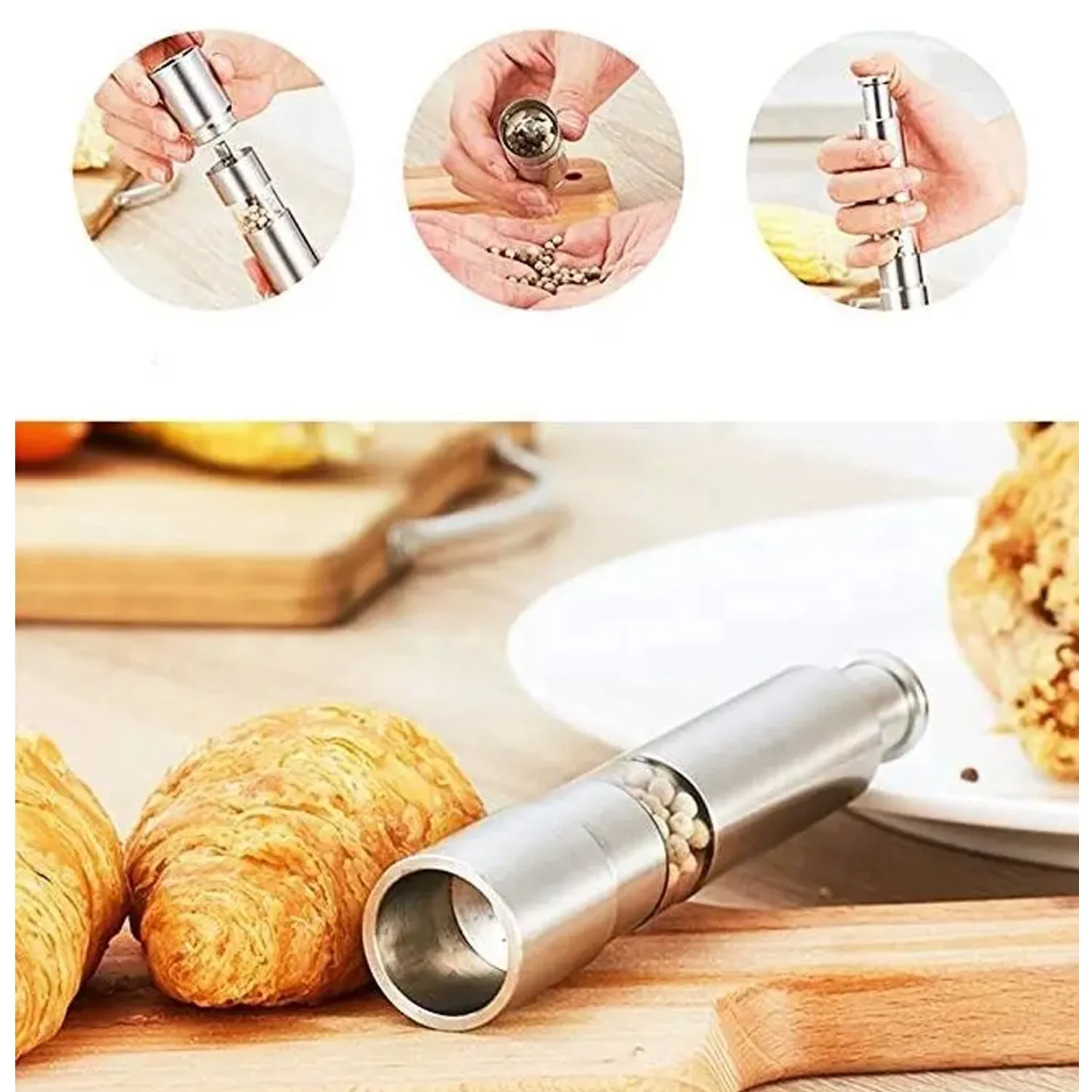 Stainless Steel Thumb Presser Salt & Pepper Grinder