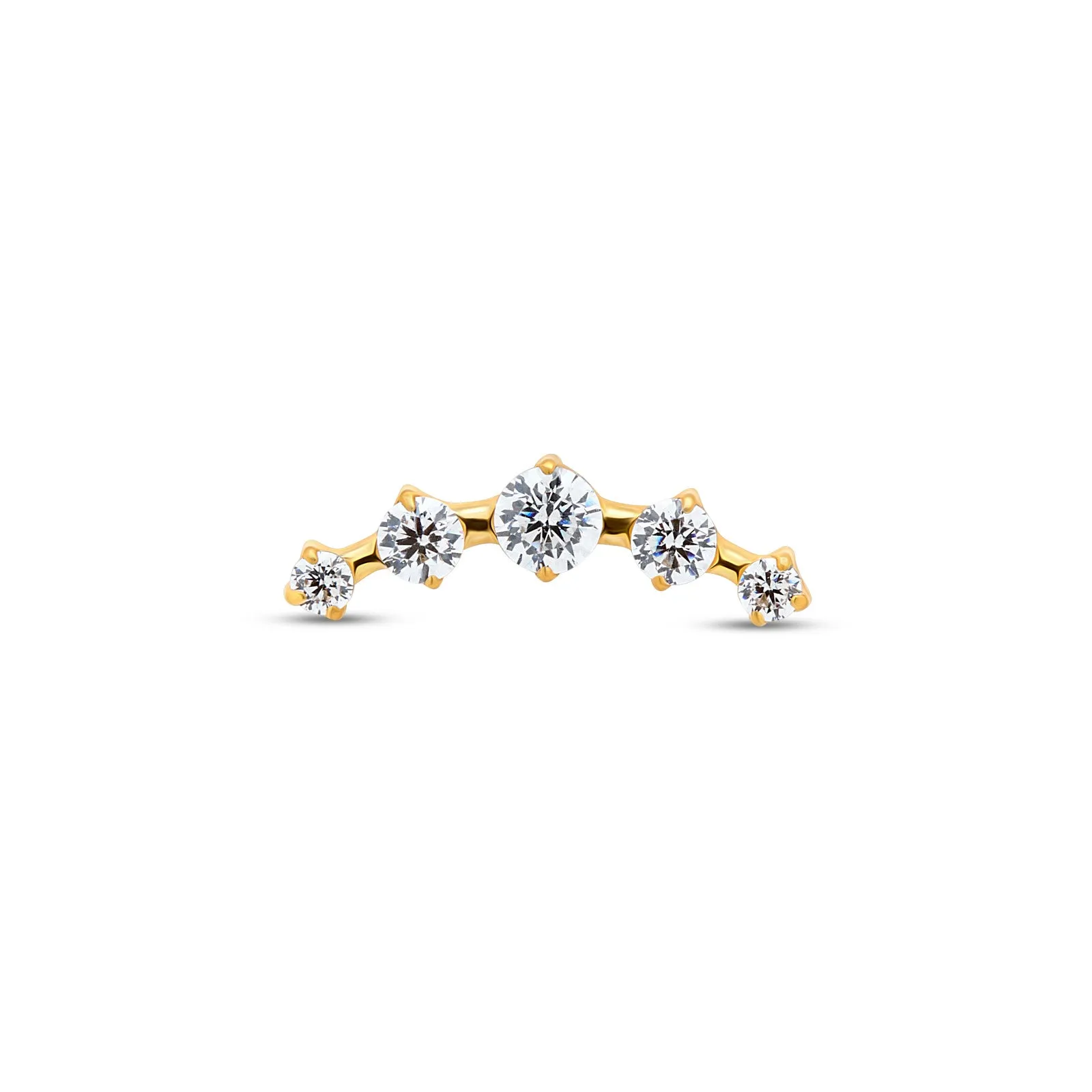 Trident 24kt Gold PVD Titanium Internally Threaded 5 Stone Curved Tiara Attachment