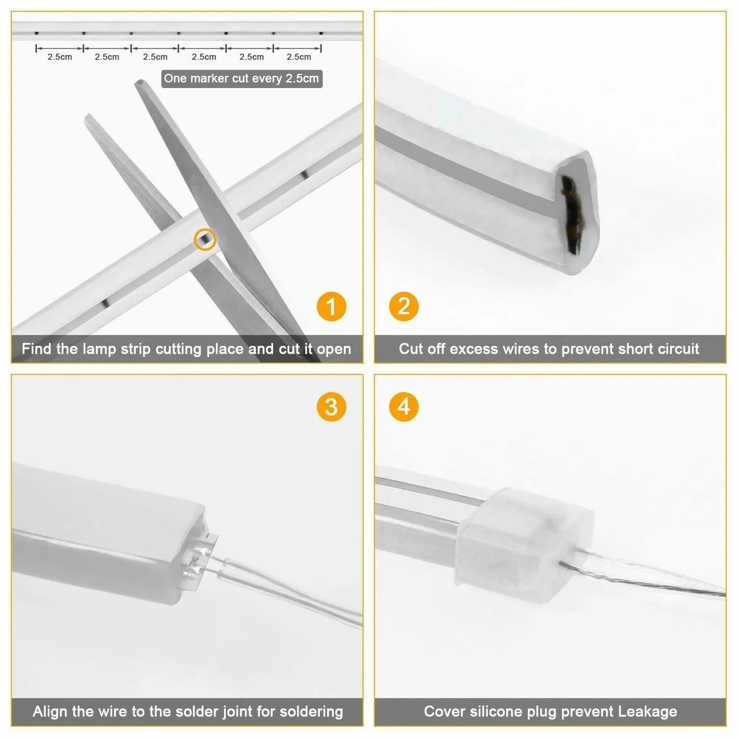 Warm White Neon Flex 3000K DC 12V IP65 Waterproof 8x16mm 120 LEDs/M