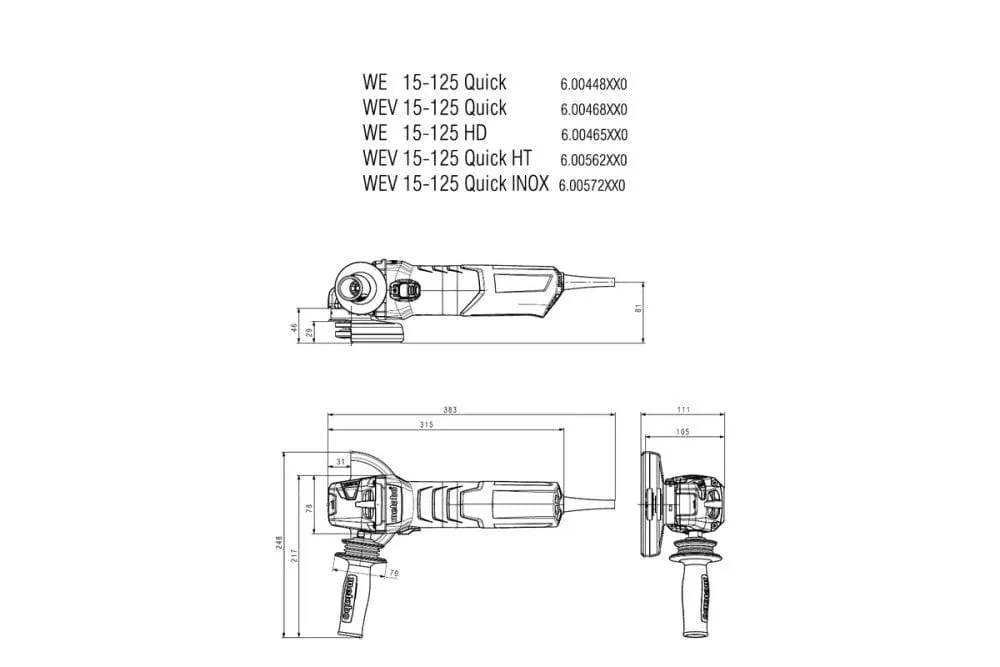 WEV 15-125 HT 5 IN. VARIABLE SPEED ANGLE GRINDER