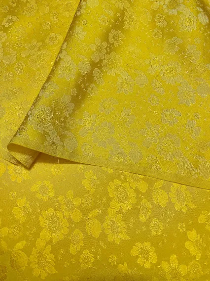 Yellow Floral Silk - PURE MULBERRY SILK fabric by the yard - Yellow silk with flowers - Floral Silk -Luxury Silk - Natural silk - Handmade in VietNam